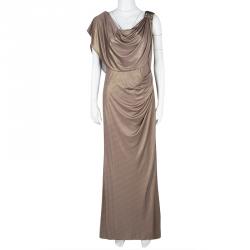 Badgley Mischka Metallic Pink Knit Embellished Draped Sleeveless Gown L