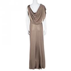 Badgley Mischka Metallic Pink Knit Embellished Draped Sleeveless Gown L