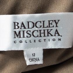 Badgley Mischka Metallic Pink Knit Embellished Draped Sleeveless Gown L