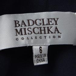 Badgley Mischka Navy Blue Plisse Ruffle Detail Embellished Maxi Dress M