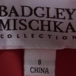 Pre Owned Badgley Mischka Red Ruched Draped Silk Strapless Maxi Dress M