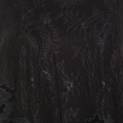 Pre Owned Badgley Mischka Black Velvet Floral Applique Lace Popover Gown M