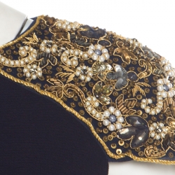 Pre Owned Badgley Mischka Collection Navy Blue Embellished Cap Sleeve Cocktail Dress M