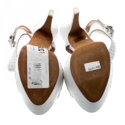 Baldinini White Crystal Embellished Leather Ankle Strap Platform Sandals Size 37