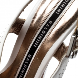 Baldinini White Crystal Embellished Leather Ankle Strap Platform Sandals Size 37