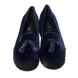 Baldinini Blue Velvet Tassel Platform Loafers Size 36