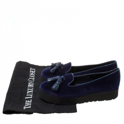 Baldinini Blue Velvet Tassel Platform Loafers Size 36