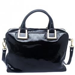 Baldinini Black Leopard Print Calfhair and Patent Leather Satchel