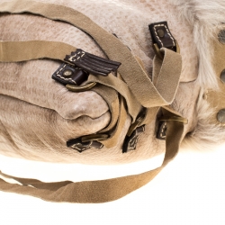 Baldinini Beige Fur and Croc Embossed Leather with Fur Lining Shoulder Bag