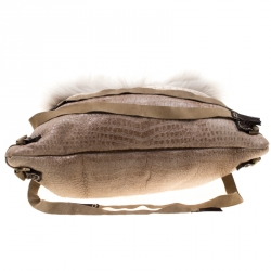Baldinini Beige Fur and Croc Embossed Leather with Fur Lining Shoulder Bag
