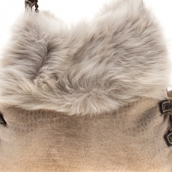 Baldinini Beige Fur and Croc Embossed Leather with Fur Lining Shoulder Bag