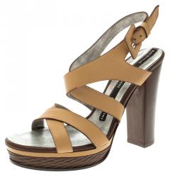Baldinini Beige Leather Strappy Platform Sandals Size 36