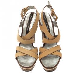 Baldinini Beige Leather Strappy Platform Sandals Size 36