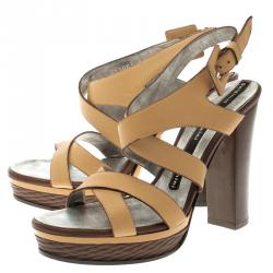 Baldinini Beige Leather Strappy Platform Sandals Size 36