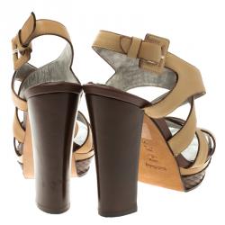 Baldinini Beige Leather Strappy Platform Sandals Size 36