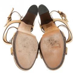 Baldinini Beige Leather Strappy Platform Sandals Size 36