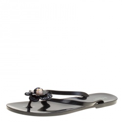 Baldinini Black Jelly Flower Embellished Thong Flats 41