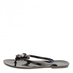 Baldinini Black Jelly Flower Embellished Thong Flats 41