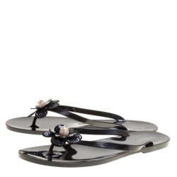 Baldinini Black Jelly Flower Embellished Thong Flats 41