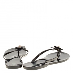 Baldinini Black Jelly Flower Embellished Thong Flats 41