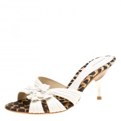 Baldinini White Pleated Leather Peep Toe Slides Size 36