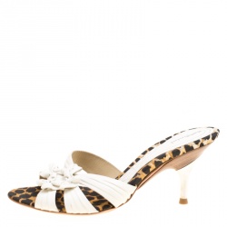 Baldinini White Pleated Leather Peep Toe Slides Size 36