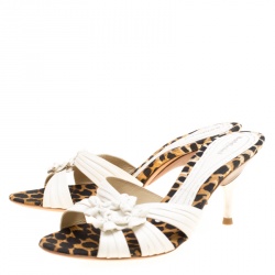 Baldinini White Pleated Leather Peep Toe Slides Size 36