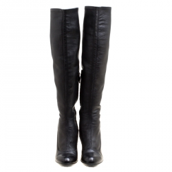 Baldinini Black Leather Knee High Boots Size 41