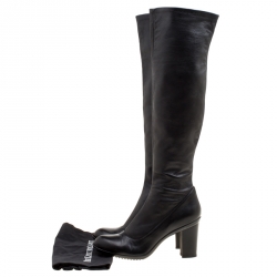 Baldinini Black Leather Knee High Boots Size 41