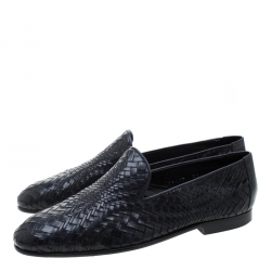 Baldinini Black Woven Leather Loafers Size 39