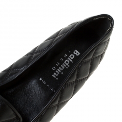 Baldinini Black Quilted Leather Loafers Size 36
