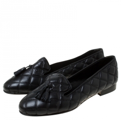 Baldinini Black Quilted Leather Loafers Size 36