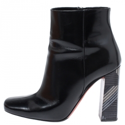 Baldinini Black Leather Tribal Block Heel Ankle Boots Size 39