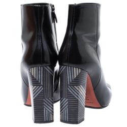 Baldinini Black Leather Tribal Block Heel Ankle Boots Size 39