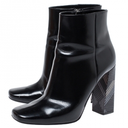 Baldinini Black Leather Tribal Block Heel Ankle Boots Size 39