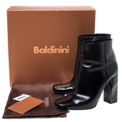 Baldinini Black Leather Tribal Block Heel Ankle Boots Size 39
