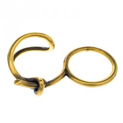Pre Owned Balenciaga Asymmetric Bow Gold Tone Double Ring
