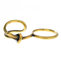 Pre Owned Balenciaga Asymmetric Bow Gold Tone Double Ring