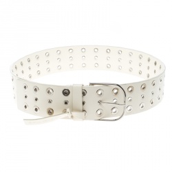 Pre Owned Balenciaga Off White Leather Eyelet Belt 85cm