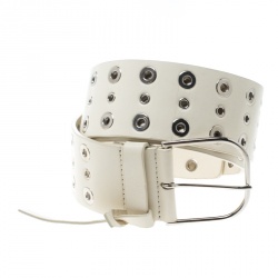 Pre Owned Balenciaga Off White Leather Eyelet Belt 85cm