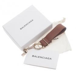 Balenciaga Beige Leather Tube Key Ring
