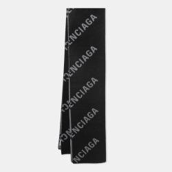 Balenciaga Black/Grey Logo Intarsia Print Wool Scarf