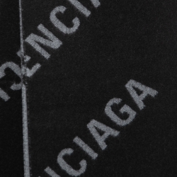 Balenciaga Black/Grey Logo Intarsia Print Wool Scarf