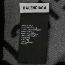 Balenciaga Black/Grey Logo Intarsia Print Wool Scarf