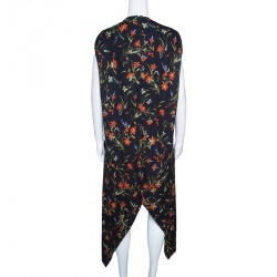 Pre Owned Balenciaga Black Wildfower Printed Crepe Cap Sleeve Asymmetric Dress M