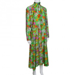Pre Owned Balenciaga Floral Printed Jersey Slit Detail Long Sleeve Strangled Tunic S