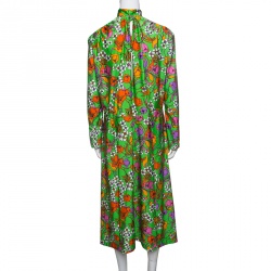 Pre Owned Balenciaga Floral Printed Jersey Slit Detail Long Sleeve Strangled Tunic S