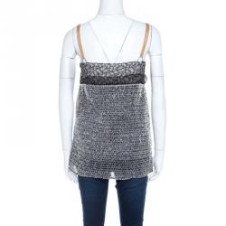 Pre Owned Balenciaga Grey Embroidered Floral Print Textured Mesh Detail Camisole M
