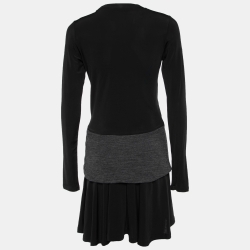 Pre Owned Balenciaga Black Jersey & Grey Overlay Detail Mini Dress M
