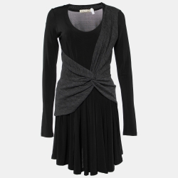 Pre Owned Balenciaga Black Jersey & Grey Overlay Detail Mini Dress M